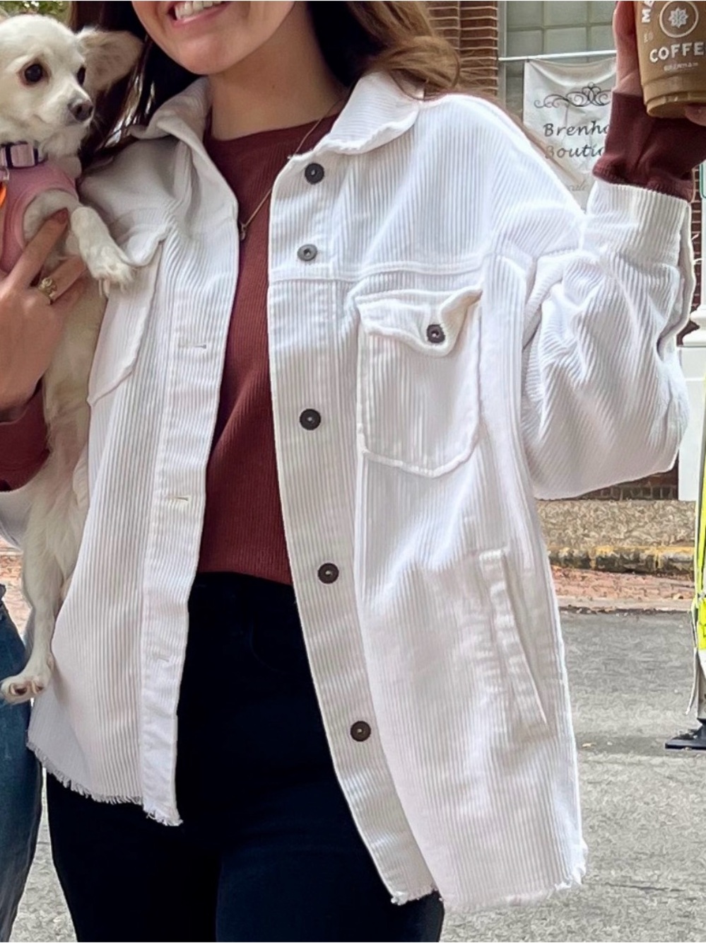 Zara White Corduroy Shacket Jacket